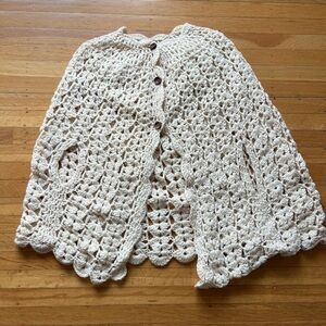 Handmade Crochet cape shawl cream off white minimalist costal cowboy OS S M
L